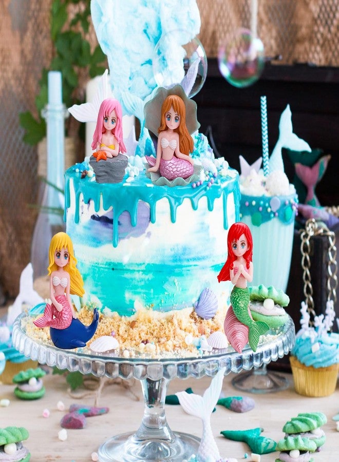 Morofme 4pcs Mermaid Cake Topper, Little Cute Mermaid Doll Figurines, Ocean Birthday Cupcake Topper Mermaids Princess Cake Decorations for Kids Girls Under the Sea Theme Birthday Baby Shower Party - Image 5